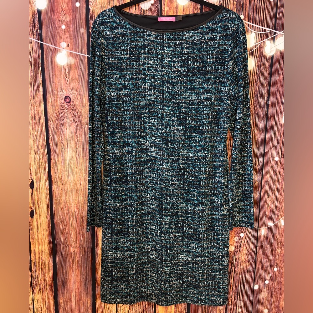 Isaac Mizrahi Teal and Black Long Sleeve Dress